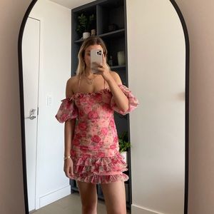 Pink Floral Ruched Dress
